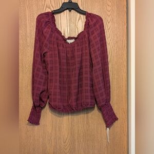 Women's Patterned Maroon Long Sleeve Top